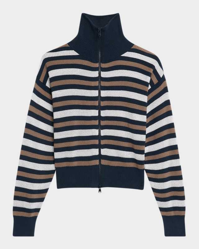 Winter Marina Stripe Knit Zip-Front Sweat